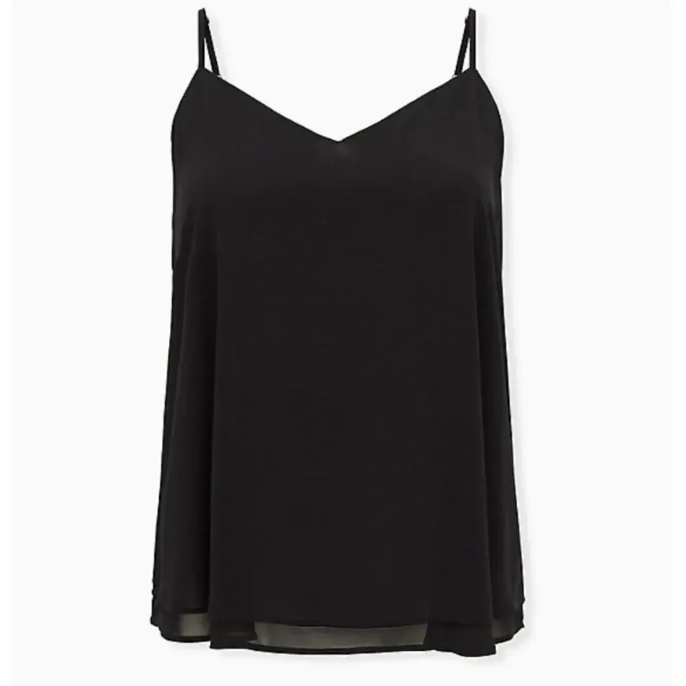 TORRID Black V-Neck Adjustable Strap Chiffon Camisole Top Size 2 (2XL)